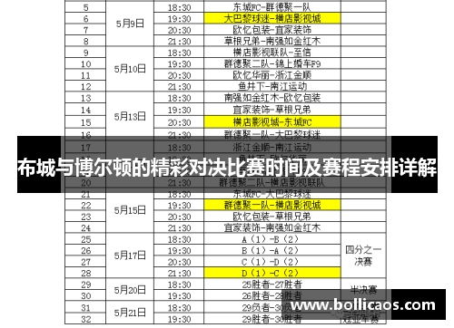 布城与博尔顿的精彩对决比赛时间及赛程安排详解